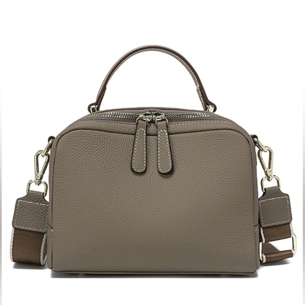 Elegant Taupe (Elephant Gray) Leather Handbag